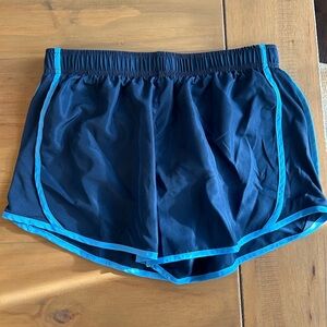 Women's Navy Athletic Running Shorts with Light Blue Trim